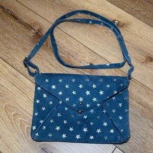Free People Blue Crossbody Bag with Gold Stars